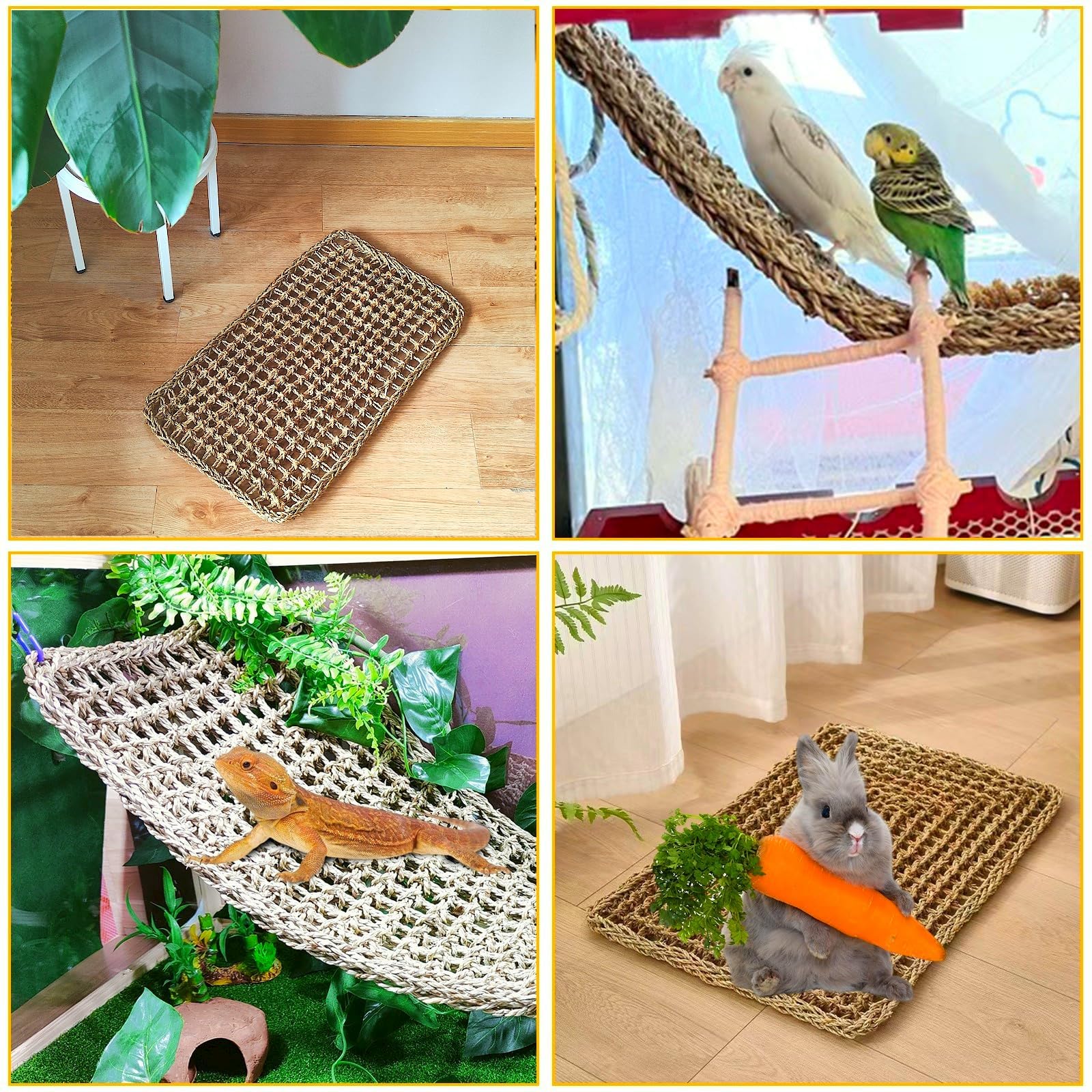 Large Bird Seagrass Mat 23.7  13.8  Natural Seagrass Woven Bird Net Hammock Climbing Rope Ladder with Hooks Chew Toy for Parro